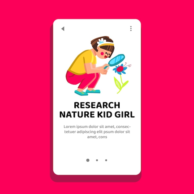 femelle recherche nature enfant fille vecteur soin heureux personne jeune positif peau femelle recherche nature enfant fille web plat dessin animé illustration