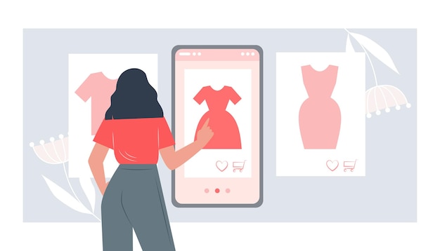 Femme achète des vêtements sur un smartphone dans une boutique en ligne, des achats en ligne via une application mobile