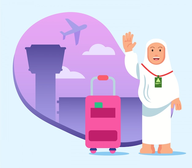 Femme à l&#39;aéroport prête pour le pèlerinage à la Mecque.