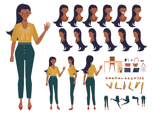 Vecteur femme d'affaires ou création de personnage de secrétaire pour l'animation. prêt pour l'animation. travail de bureau.