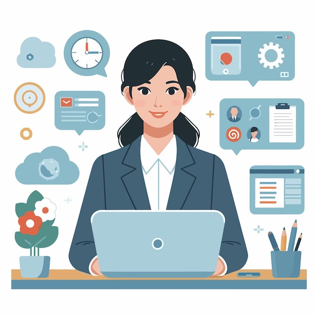 Vecteur une femme d'affaires directrice informatique en design plat