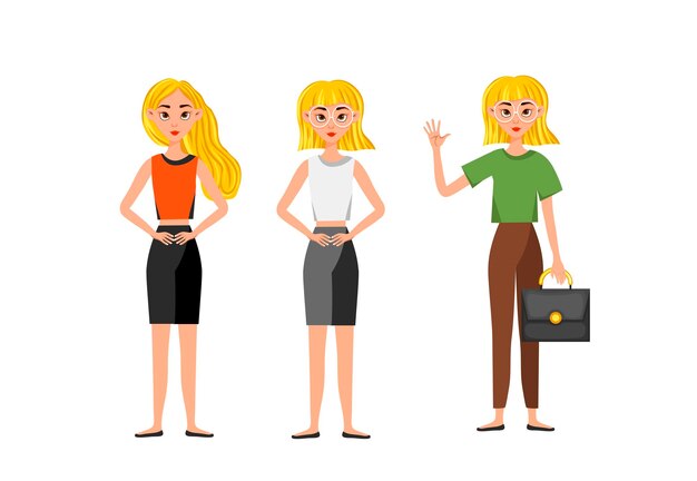 Femme d'affaires élégante en vêtements formels chemisiers blancs et verts rouges