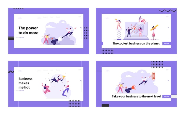 Femme d'affaires met le feu à l'ensemble de pages d'atterrissage Cannon Concept