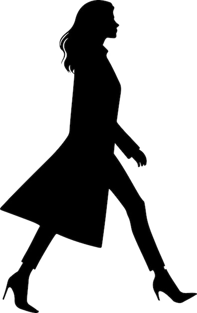 Femme D'affaires Minimale Marchant En Avant Dans Des Vêtements D'hiver Pose Silhouette Vectorielle 2