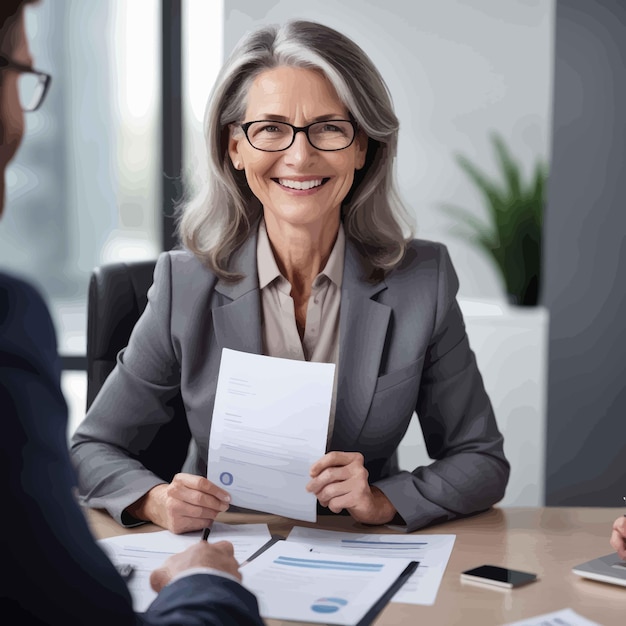 femme d'affaires souriant au bureau alors qu'elle était assise sur son bureaufemme d'affaires souriante au bureau