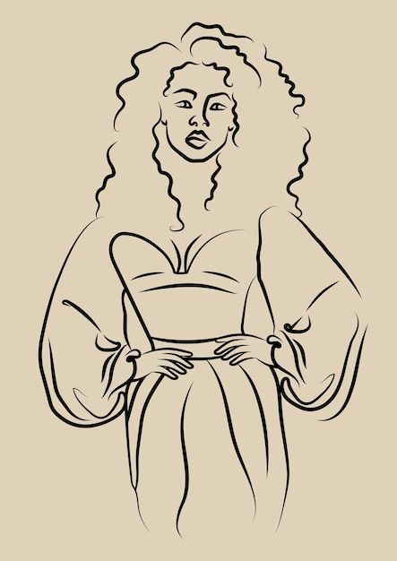 Femme africaine en robe dessin au trait affiche beige