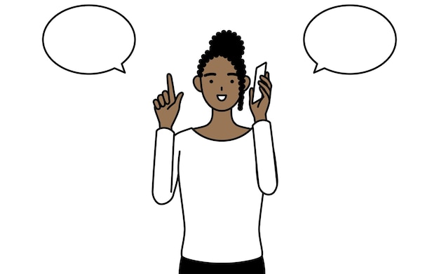Une femme afro-américaine montrant du doigt pendant qu'elle parle au téléphone