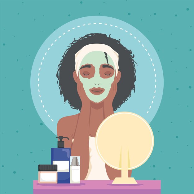 Femme Afro Avec Personnage De Masque Et De Bouteilles