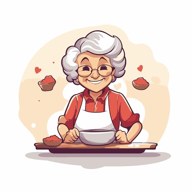 Vecteur une femme âgée cuisinant dans la cuisine illustration vectorielle de dessin animé