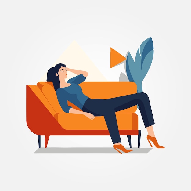 Femme Allongée Reposant Sur Un Canapé Illustration Vectorielle