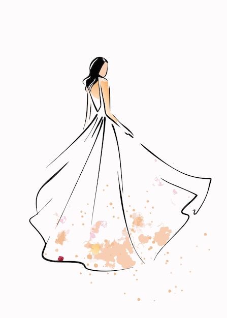 Femme à l'aquarelle avec un vecteur de robe sur fond blanc
