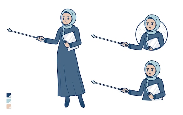 Une Femme Arabe En Hijab Avec Explication Avec Un Bâton De Pointage Images