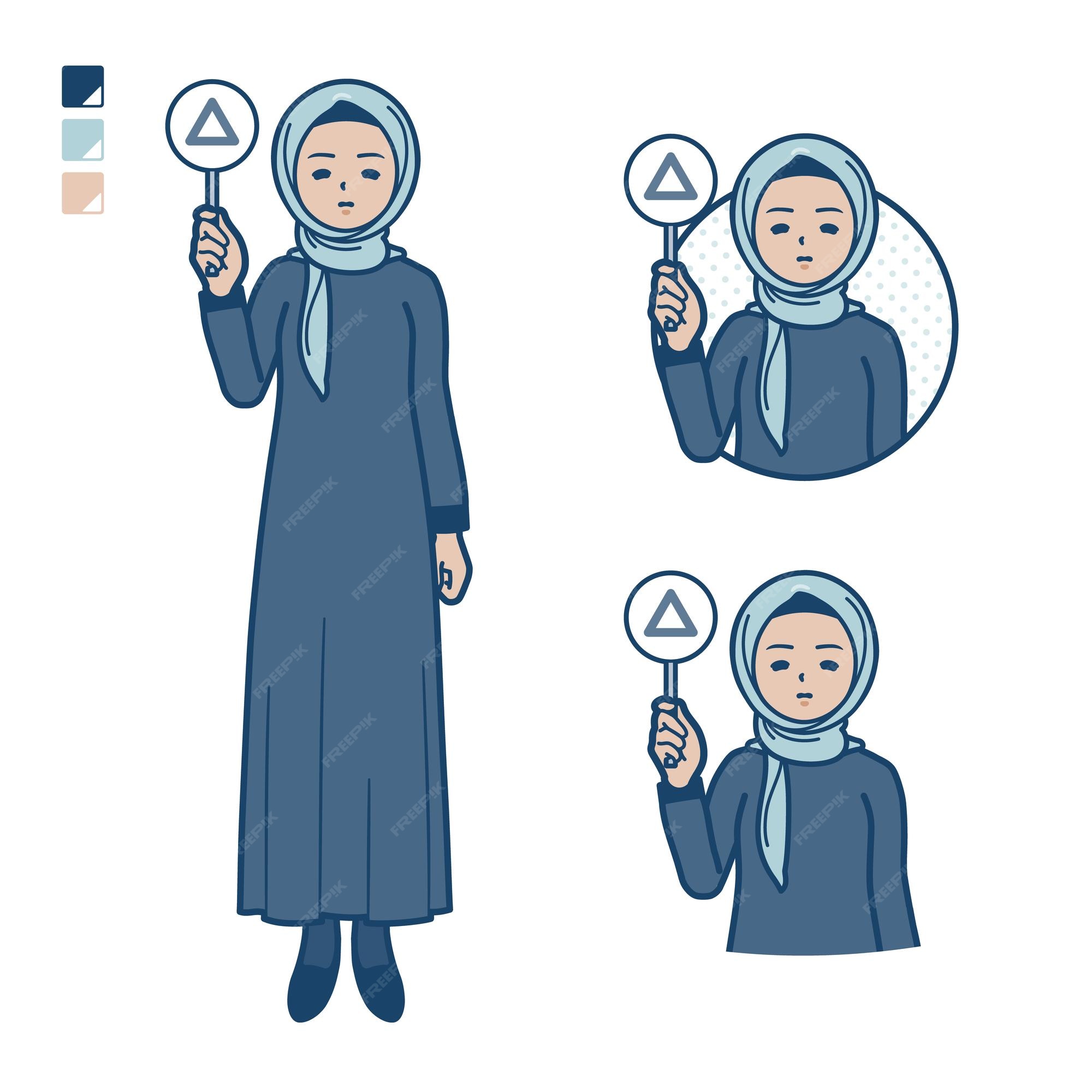 Une Femme Arabe En Hijab Avec Des Images Du Panneau Put Out A Triangle
