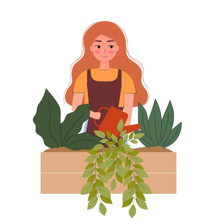 Vecteur femme arrosant des plantes en pot vecteur plat illustration personnages de dessins animés concept de jardinage