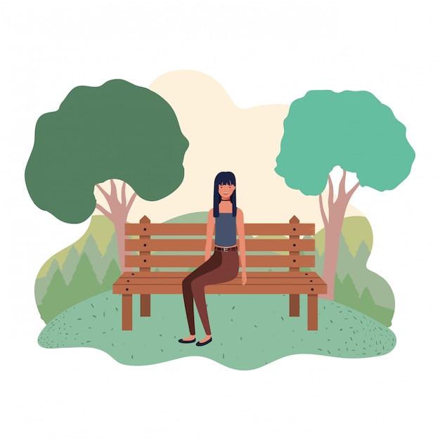 Femme Assise Dans Une Chaise De Parc Avec Paysage