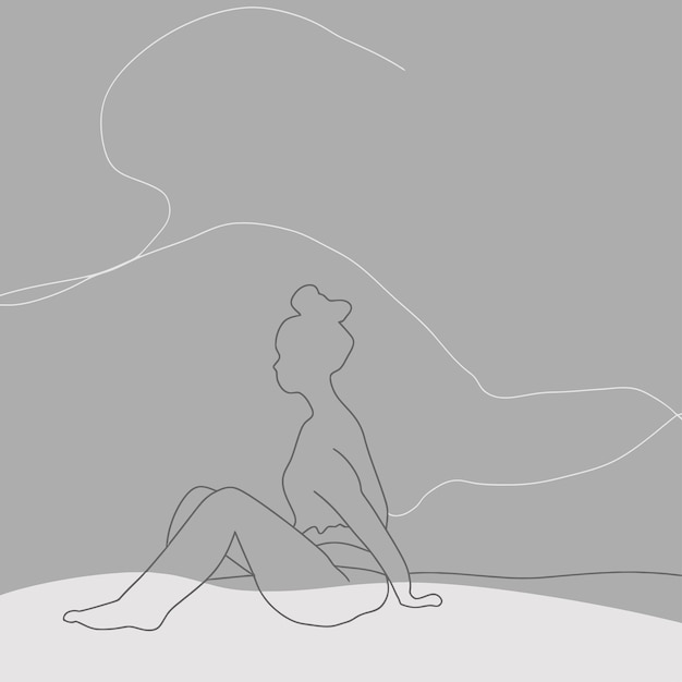 Vecteur une femme assise sur le sol minimaliste dessinée à la main