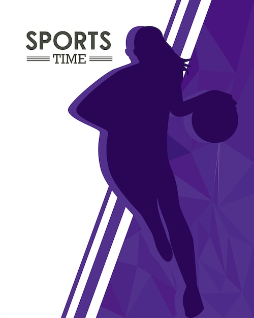 Femme Athlétique Pratiquant La Silhouette Du Sport De Basket-ball