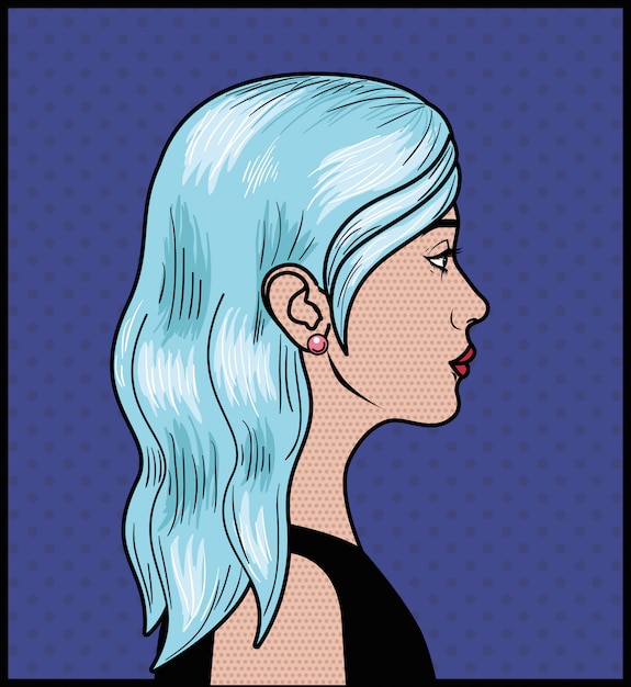 Femme Aux Cheveux Bleus Style Pop Art