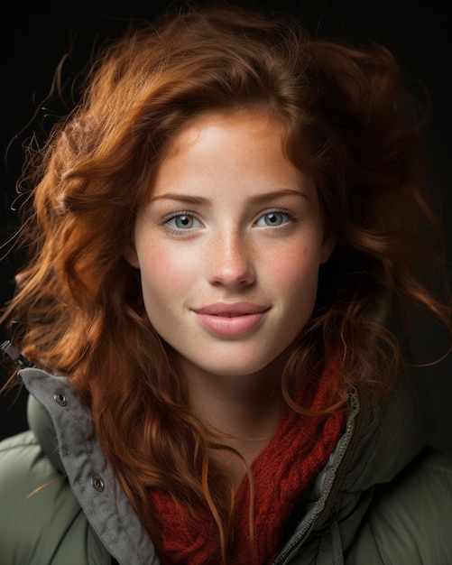 Vecteur une femme aux longs cheveux roux et aux yeux bleus