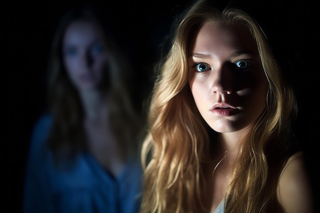 Une Femme Aux Yeux Bleus Qui Regarde La Caméra.