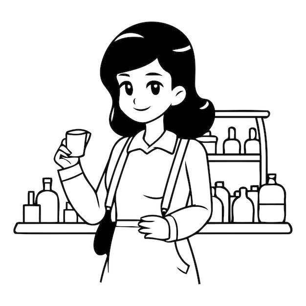 Une Femme Barman Tenant Une Tasse De Café Dans Sa Main Illustration Vectorielle