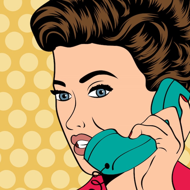 Vecteur femme bavardant au téléphone, illustration de pop art