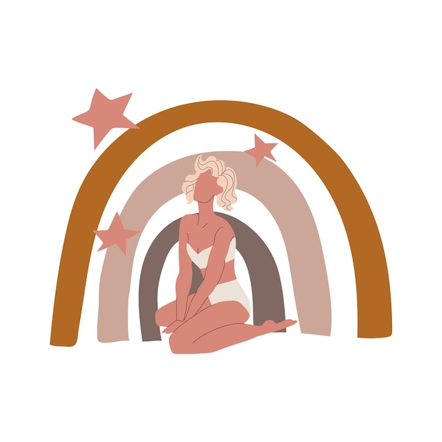 Femme Blonde Assise Devant L'arc-en-ciel Clipart Vectoriel