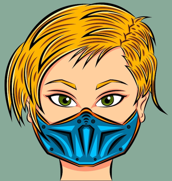 Vecteur femme blonde portant un masque facial avec un design en cas de pandémie