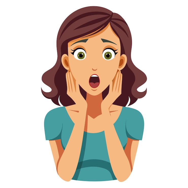 Vecteur une femme avec la bouche ouverte et une expression surprise