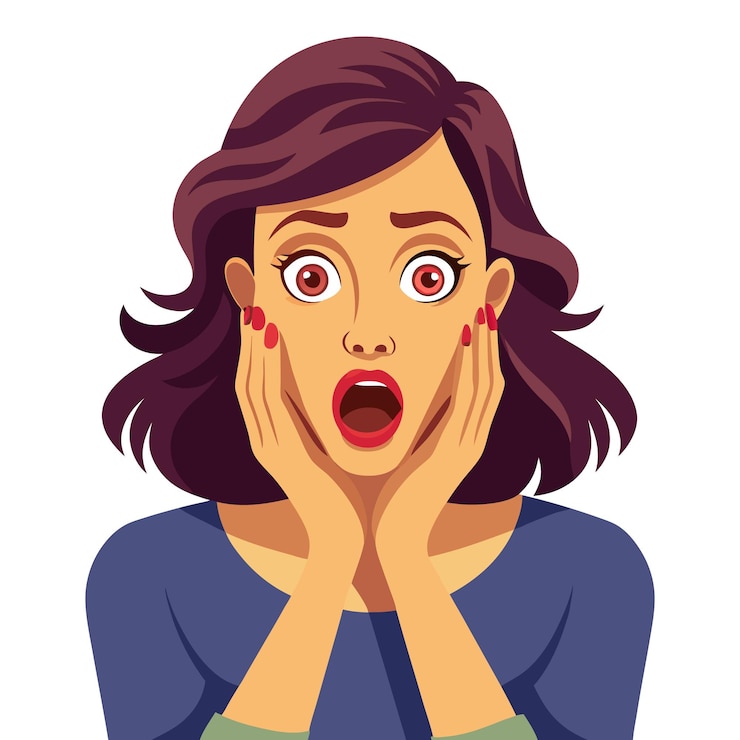 Vecteur une femme avec la bouche ouverte et une image de dessin animé d'une femme avec une expression surprise