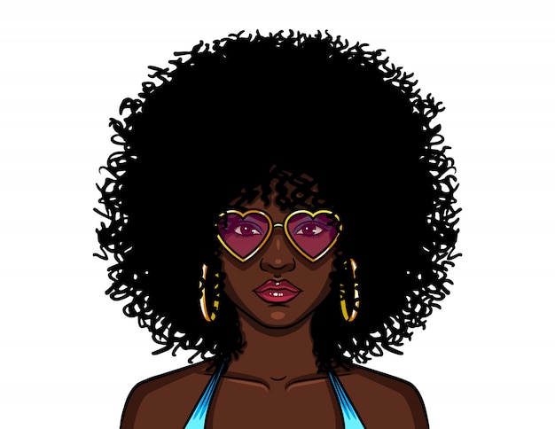 Femme, bouclé, cheveux, rose, lunettes soleil