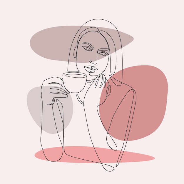 Vecteur femme buvant du café dans un style d'art en ligne pour la journée internationale du café