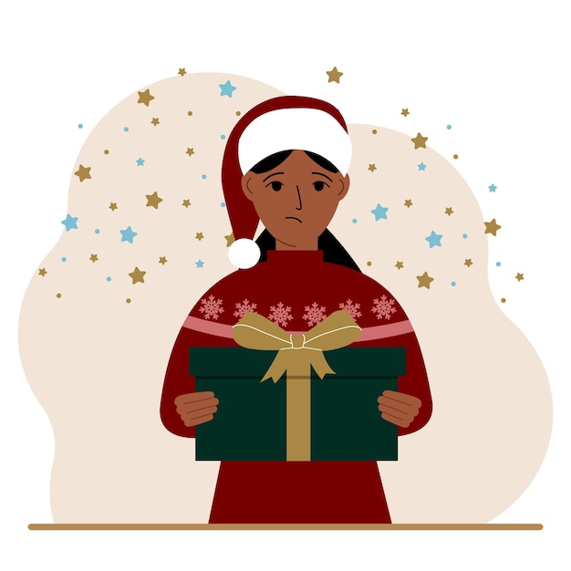 Une Femme Avec Un Cadeau Du Nouvel An Concept De Préparation Pour Noël Nouvel An Recevant Un Cadeau Vente De Noël Ou Le Père Noël Secret