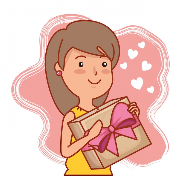 Femme Avec Cadeau Présent à Valentines