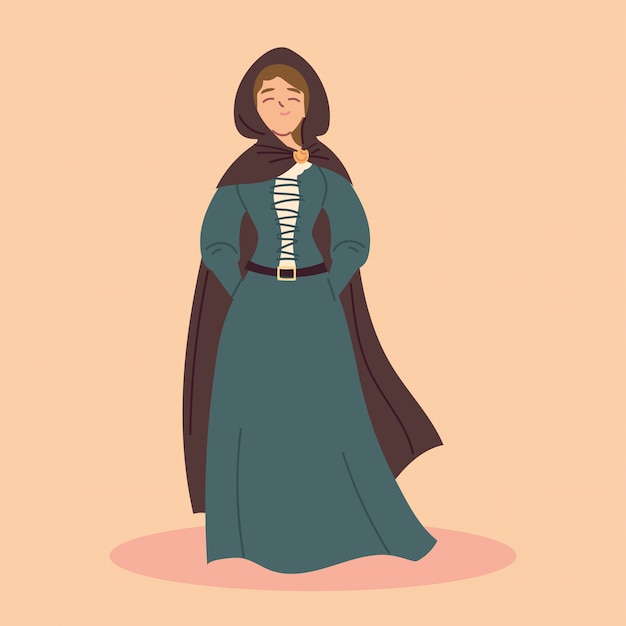 Vecteur femme de caractère paysan médiéval, époque médiévale