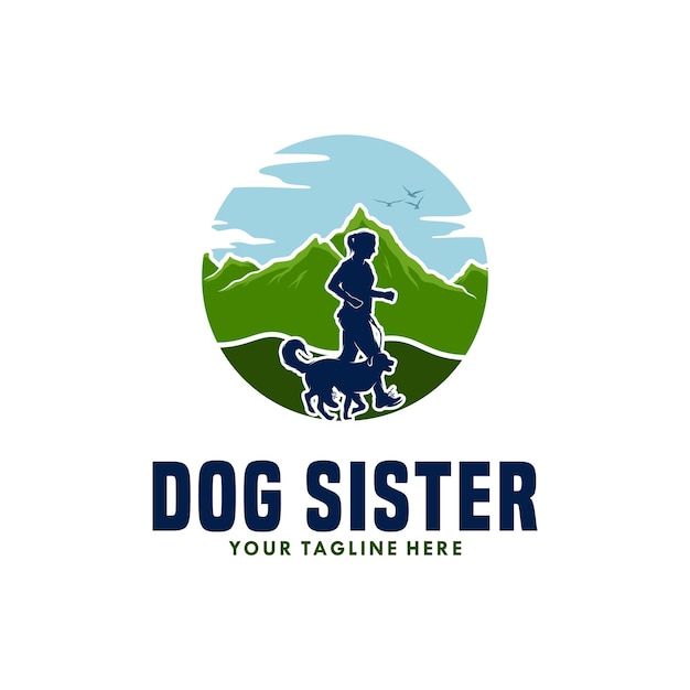 Femme Et Chien Qui Courent Tranquillement Modèle De Conception De Logo