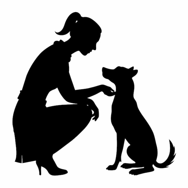 Vecteur une femme et un chien sont assis à côté d'une photo d'une femme et d'un chien