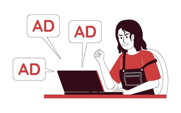 Femme en colère contre le montant des publicités illustration vectorielle de concept plat