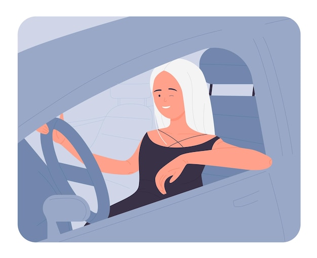 Femme confiante au volant de sa voiture