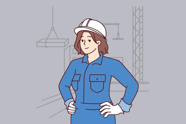 Une Femme Constructeur Se Tient Sur Un Chantier De Construction Près De Bâtiments à Plusieurs étages Et De Grues De Tour Soulevant Des Dalles
