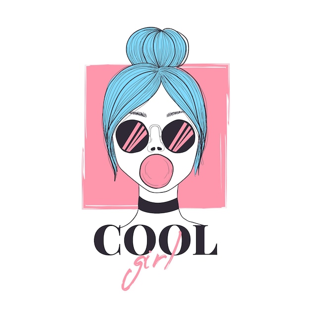 Femme Cool Avec Bubble-gum