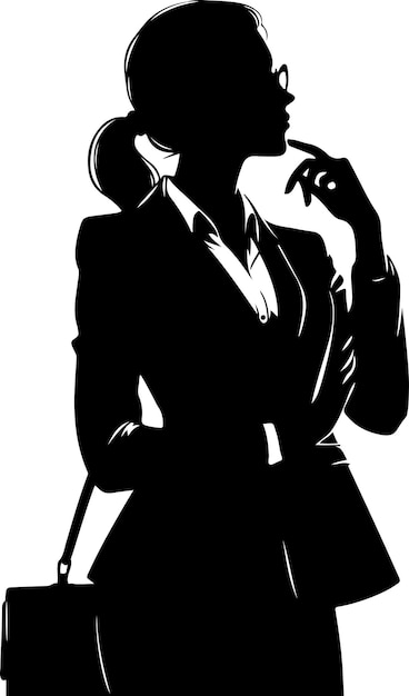 Femme En Costume Pensant Pose Silhouette Vectorielle 11