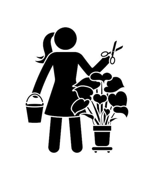 Vecteur femme, coupe, plante, vecteur, illustration