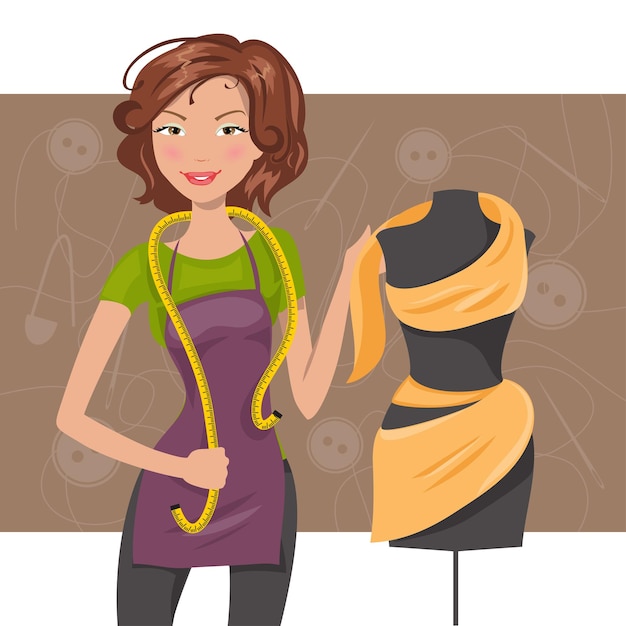 Femme couturière près du mannequin Couturière