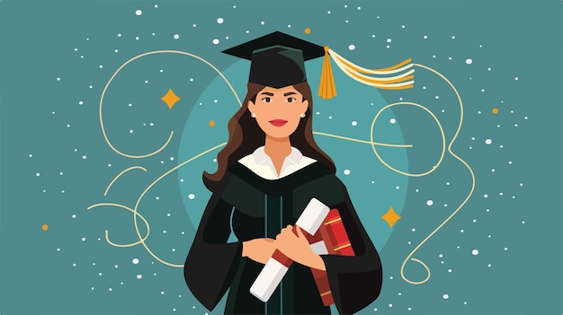 une femme dans une casquette de graduation tenant un diplôme