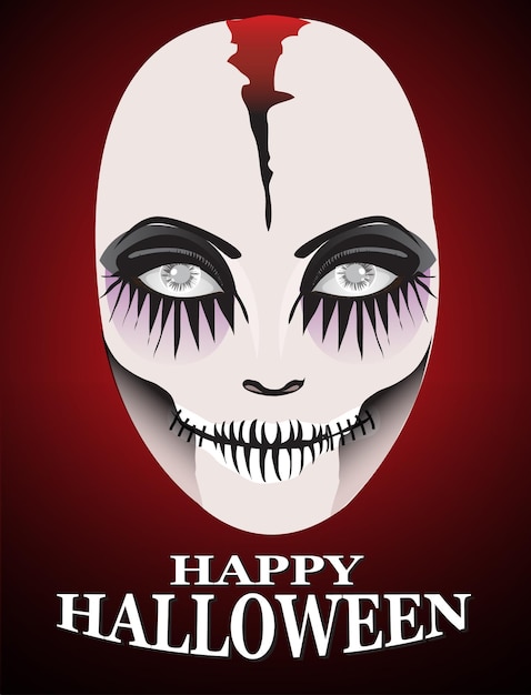Femme dans le masque du jour des morts Art du visage fantôme Et arrière-plan d'horreur rouge Pour le concept d'Halloween
