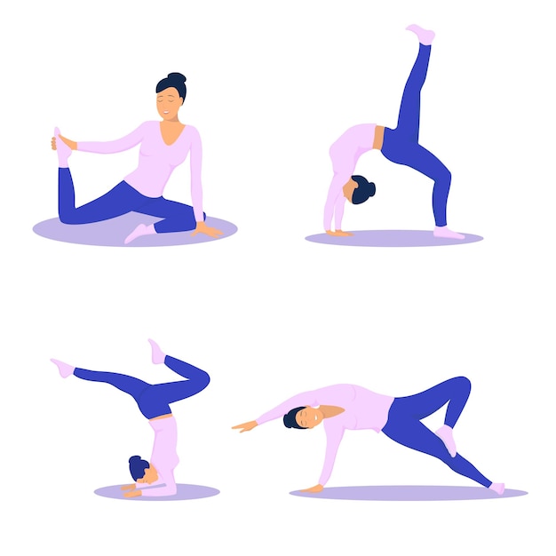 Femme dans des poses de yoga Illustration vectorielle en style cartoon