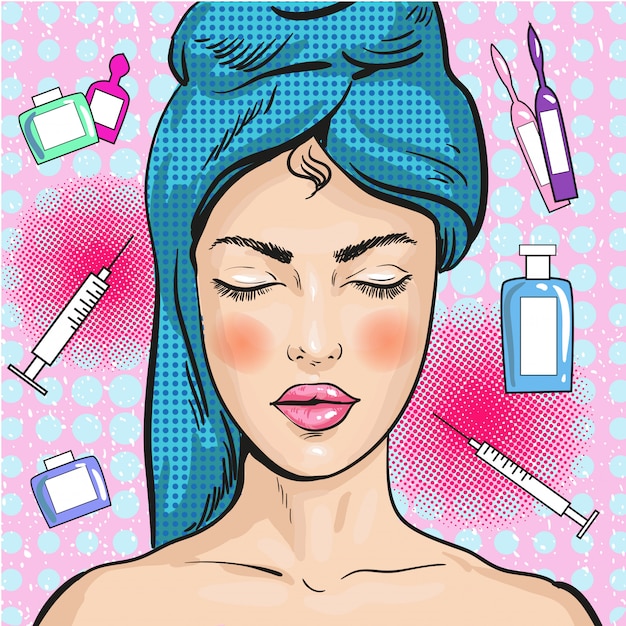 Femme Dans Un Salon De Beauté Dans Un Style Pop Art