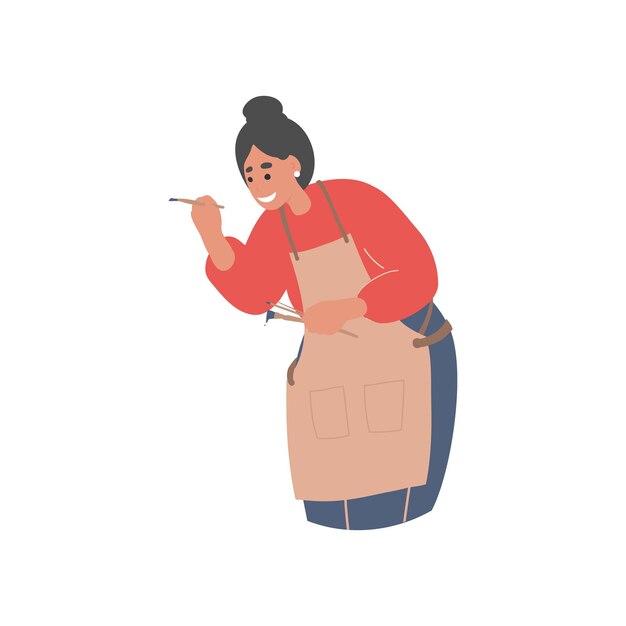 une femme dans un tablier avec une cuillère à la main