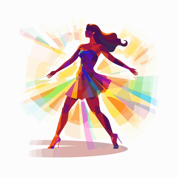 Vecteur femme dansant au milieu de lumières de club vibrantes et colorées illustration vectorielle